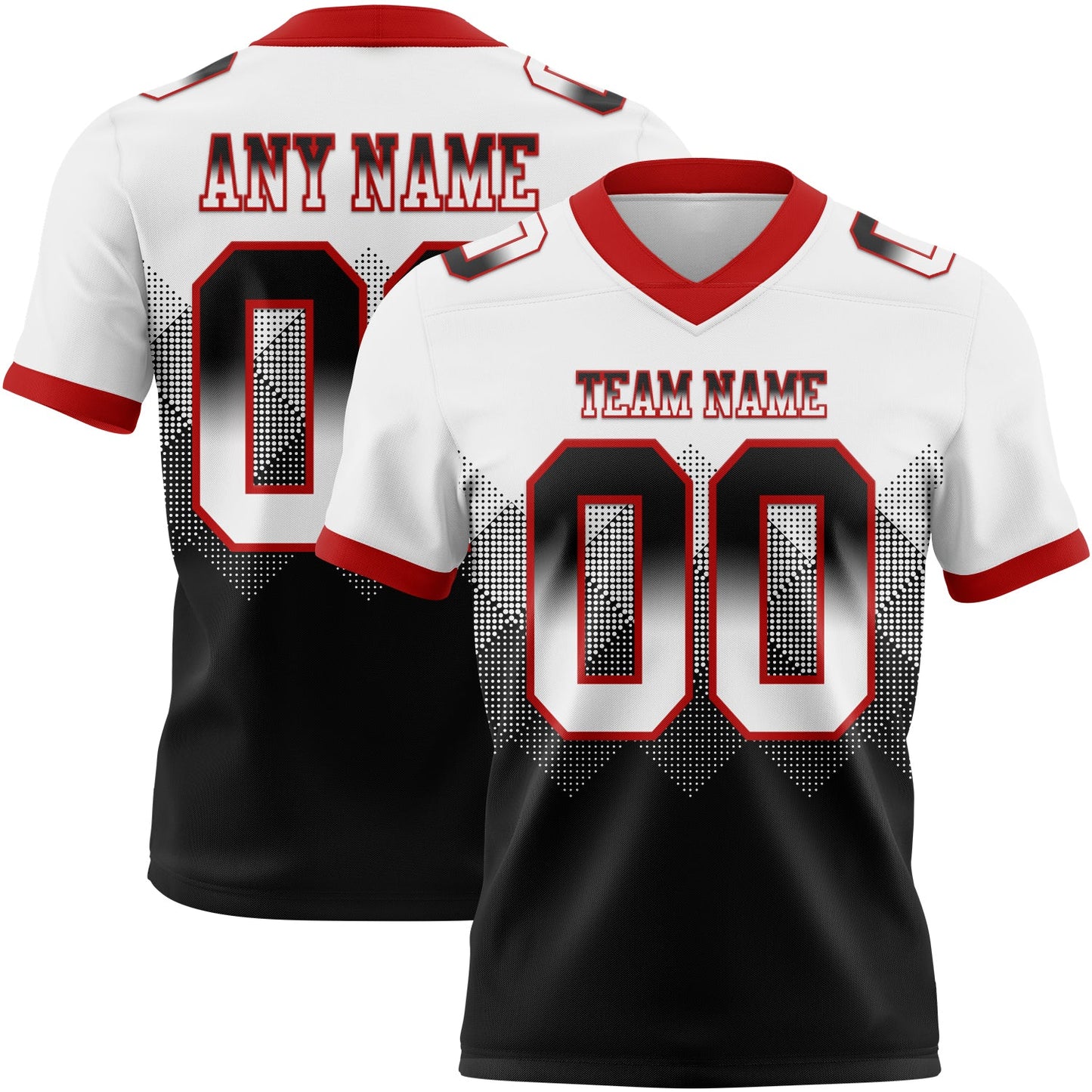 Custom White Black-Red Authentic Gradient Square Shape 7V7 Flag Football Jersey - Main View