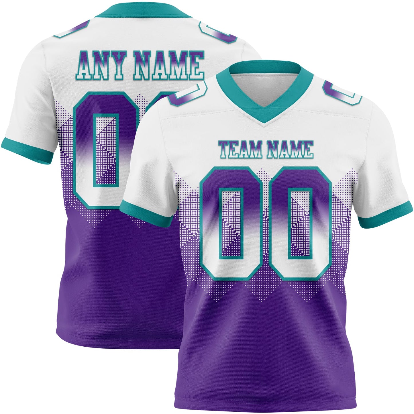 Custom White Purple-Teal Authentic Gradient Square Shape 7V7 Flag Football Jersey - Main View