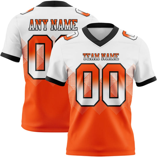 Custom White Orange-Black Authentic Gradient Square Shape 7V7 Flag Football Jersey - Main View