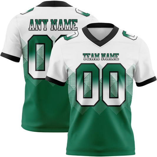 Custom White Kelly Green-Black Authentic Gradient Square Shape 7V7 Flag Football Jersey - Main View