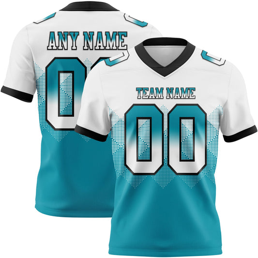 Custom White Teal-Black Authentic Gradient Square Shape 7V7 Flag Football Jersey - Main View
