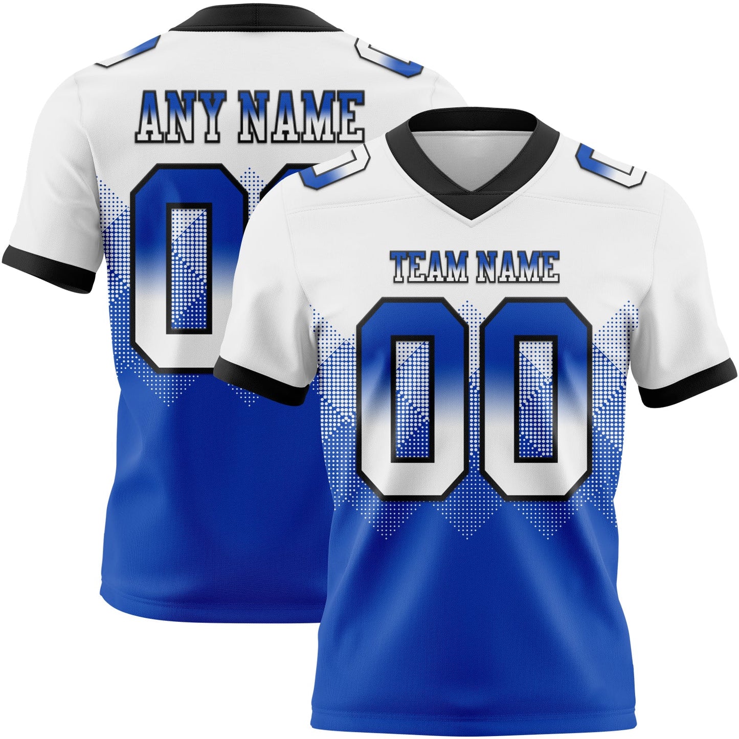 Custom White Thunder Blue-Black Authentic Gradient Square Shape 7V7 Flag Football Jersey - Main View