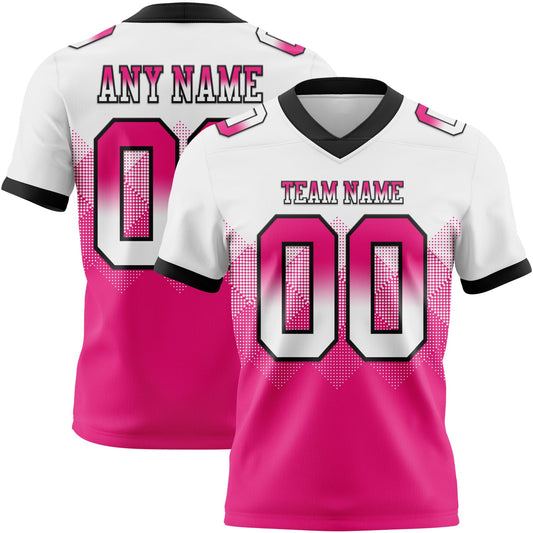 Custom White Hot Pink-Black Authentic Gradient Square Shape 7V7 Flag Football Jersey - Main View