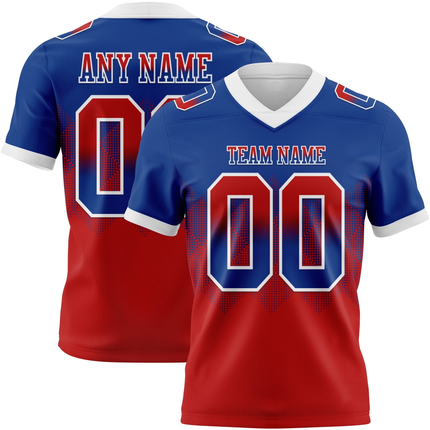 Custom Royal Red-White Authentic Gradient Square Shape 7V7 Flag Football Jersey - Main View