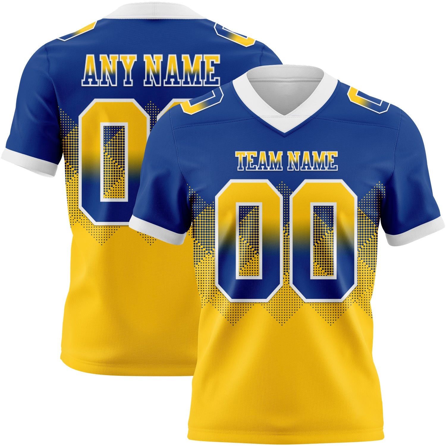 Custom Royal Yellow-White Authentic Gradient Square Shape 7V7 Flag Football Jersey - Main View