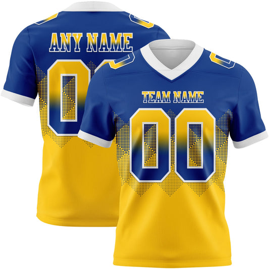 Custom Royal Yellow-White Authentic Gradient Square Shape 7V7 Flag Football Jersey - Main View