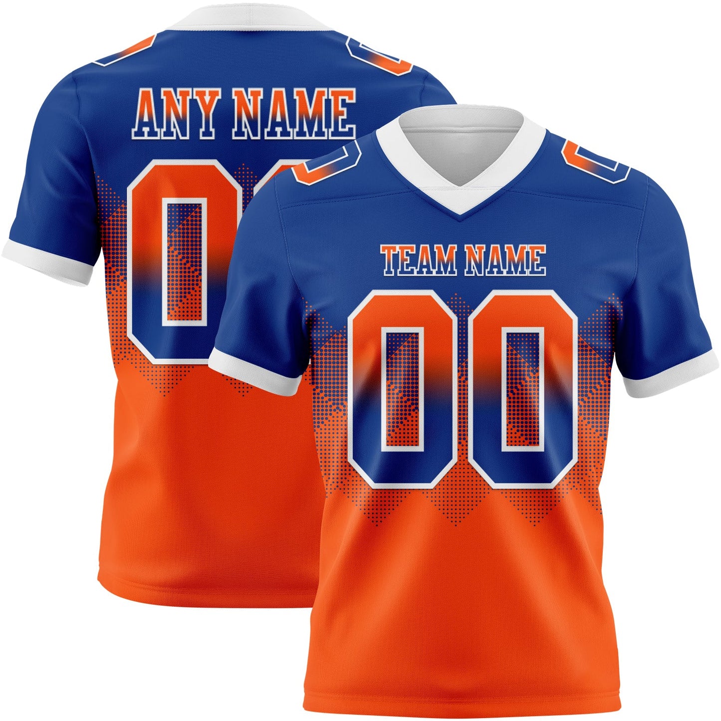 Custom Royal Orange-White Authentic Gradient Square Shape 7V7 Flag Football Jersey - Main View