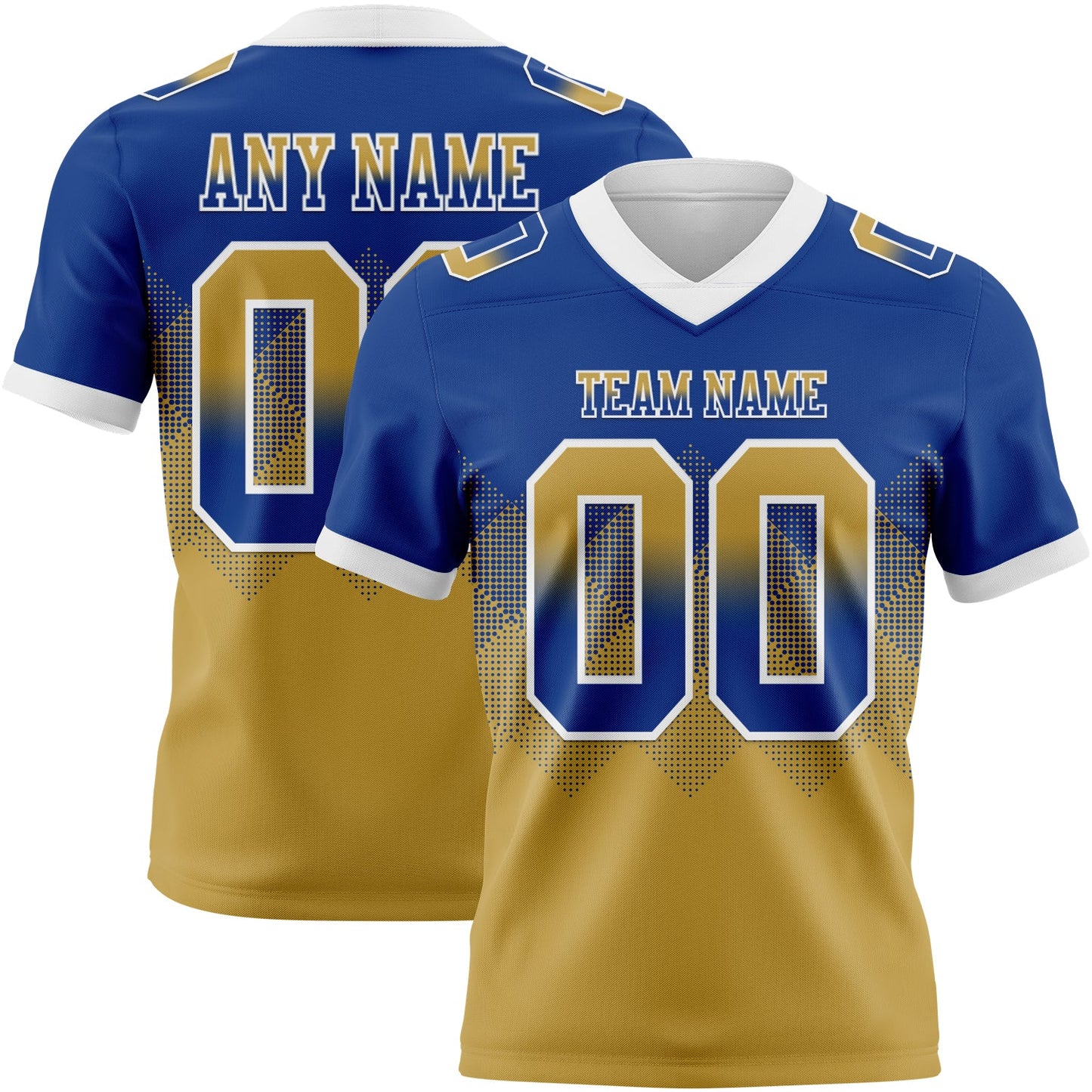 Custom Royal Old Gold-White Authentic Gradient Square Shape 7V7 Flag Football Jersey - Main View