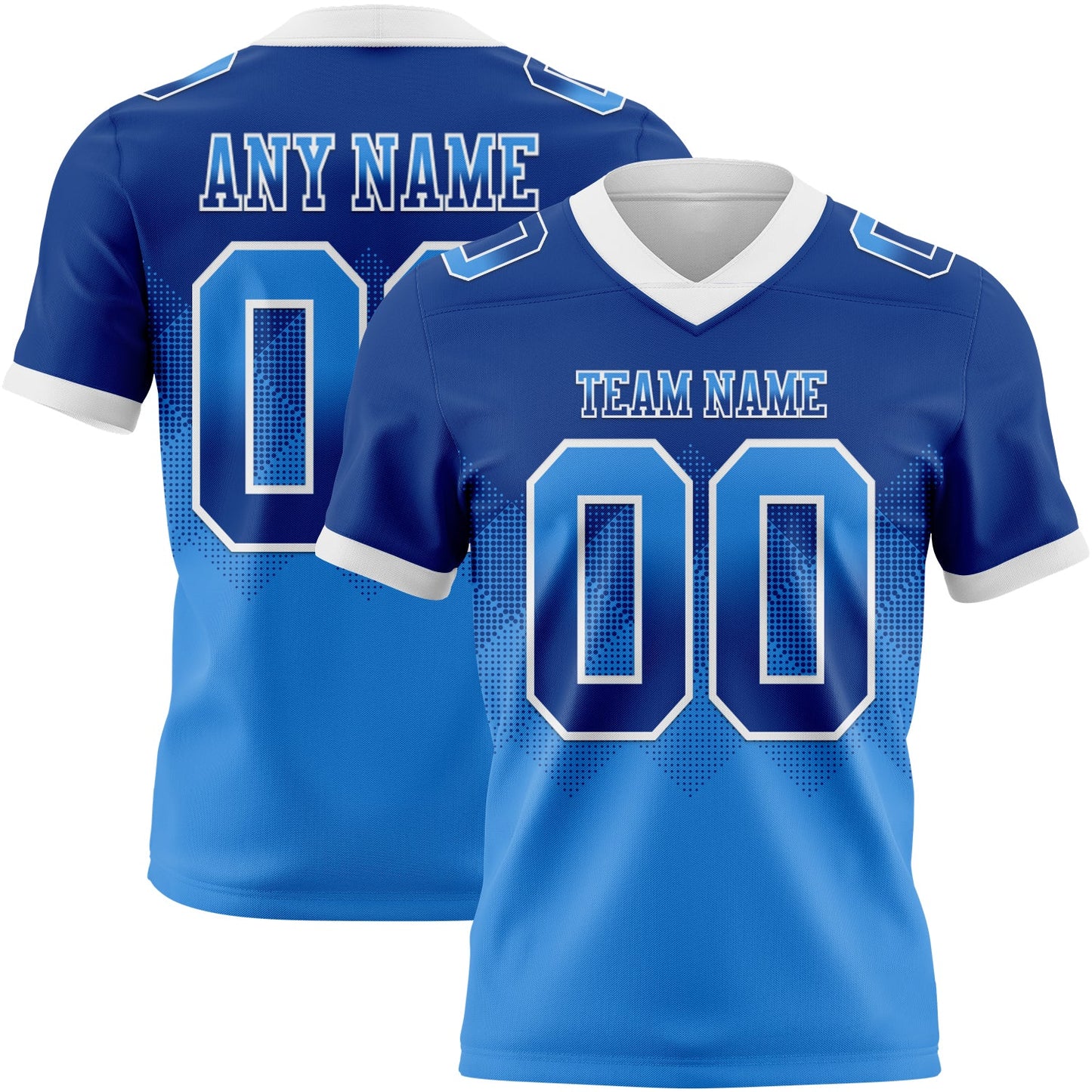 Custom Royal Powder Blue-White Authentic Gradient Square Shape 7V7 Flag Football Jersey - Main View