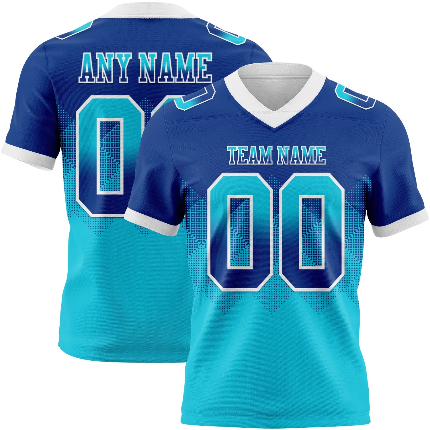 Custom Royal Lakes Blue-White Authentic Gradient Square Shape 7V7 Flag Football Jersey - Main View