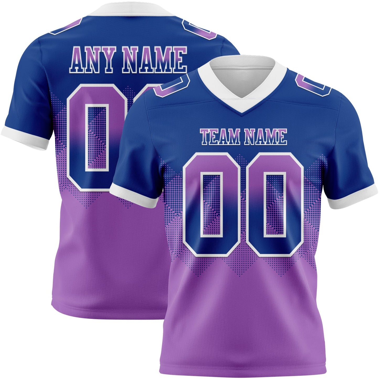 Custom Royal Medium Purple-White Authentic Gradient Square Shape 7V7 Flag Football Jersey - Main View