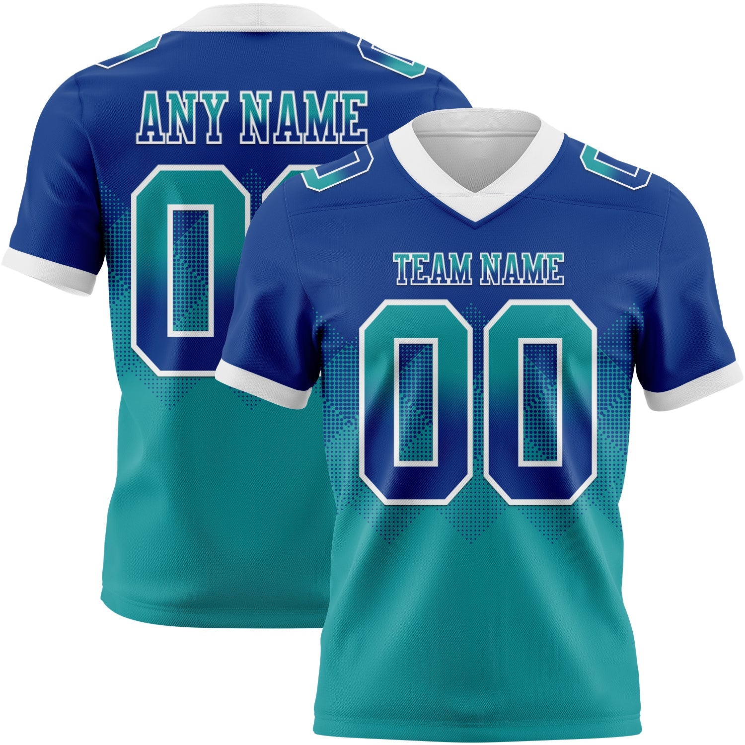 Custom Royal Teal-White Authentic Gradient Square Shape 7V7 Flag Football Jersey - Main View