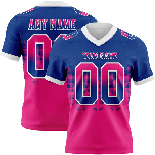 Custom Royal Hot Pink-White Authentic Gradient Square Shape 7V7 Flag Football Jersey - Main View