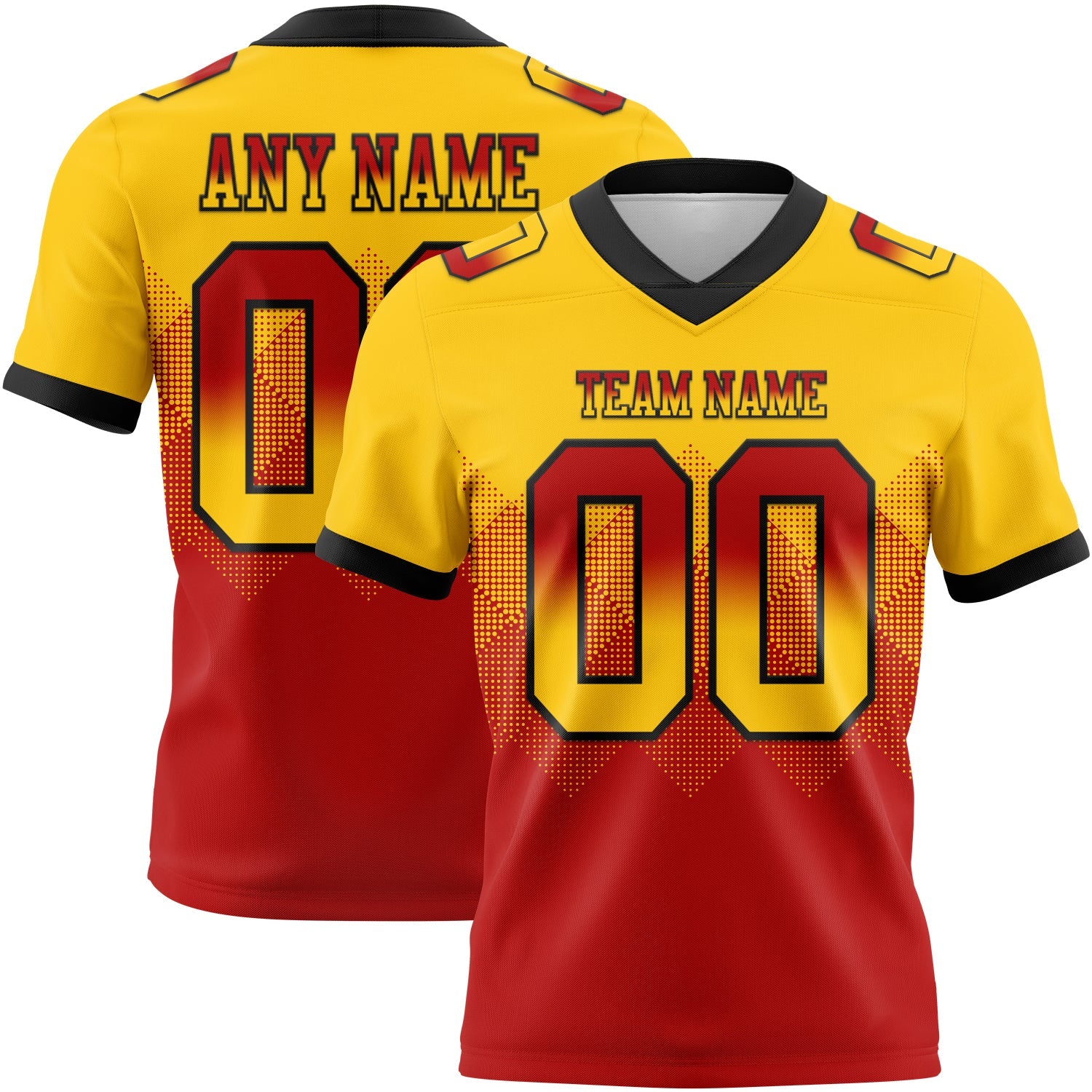 Custom Yellow Red-Black Authentic Gradient Square Shape 7V7 Flag Football Jersey - Main View