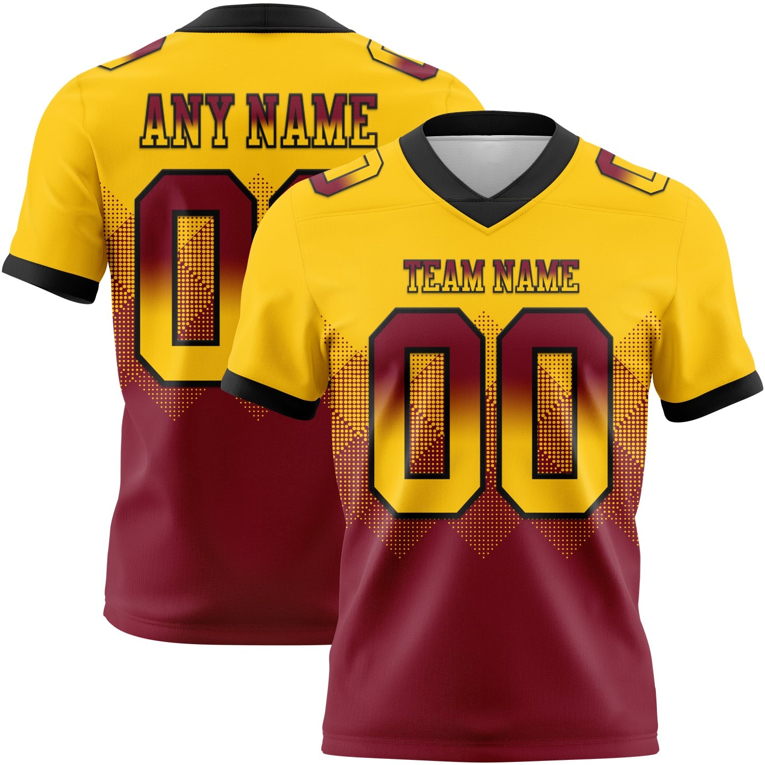 Custom Yellow Crimson-Black Authentic Gradient Square Shape 7V7 Flag Football Jersey - Main View