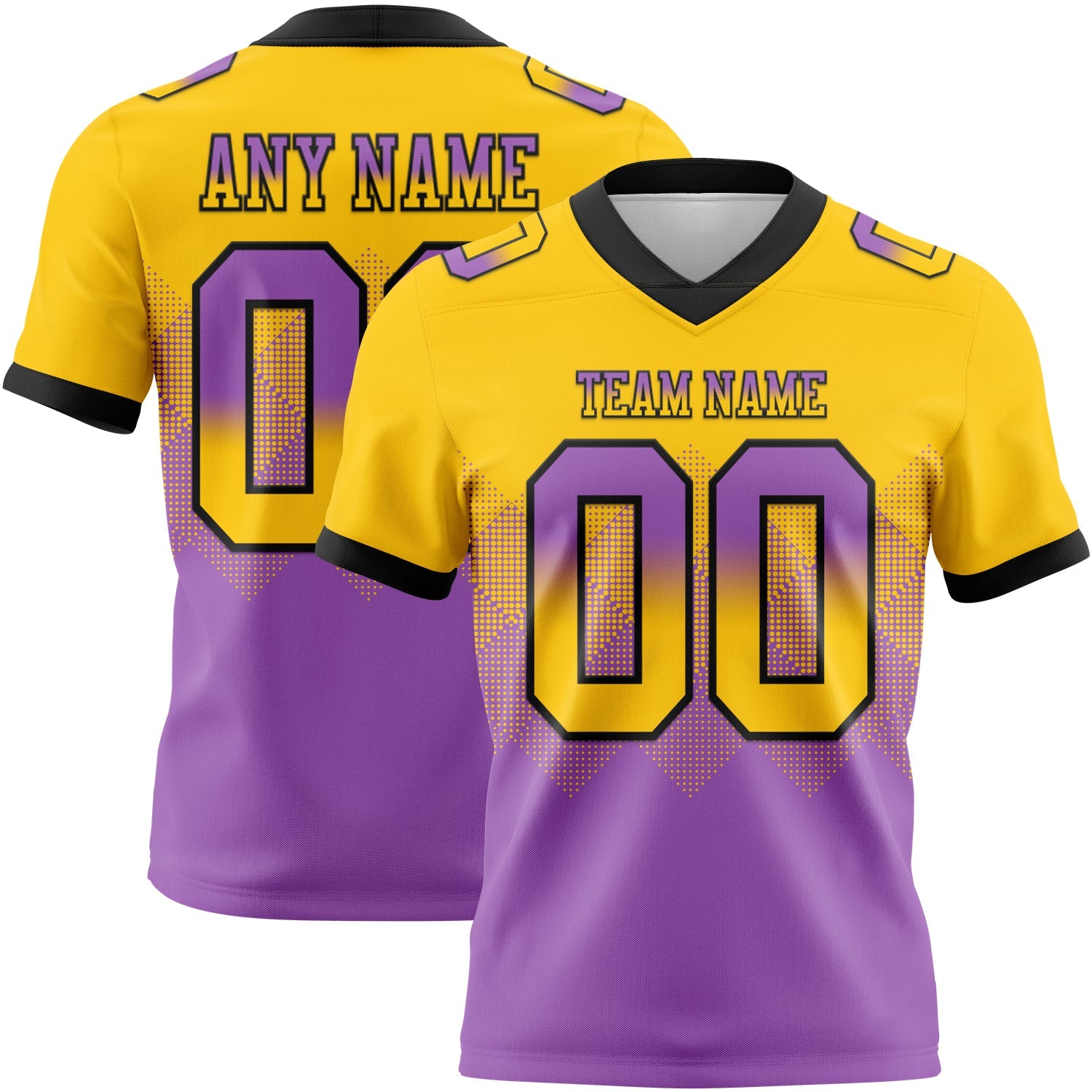 Custom Yellow Medium Purple-Black Authentic Gradient Square Shape 7V7 Flag Football Jersey - Main View