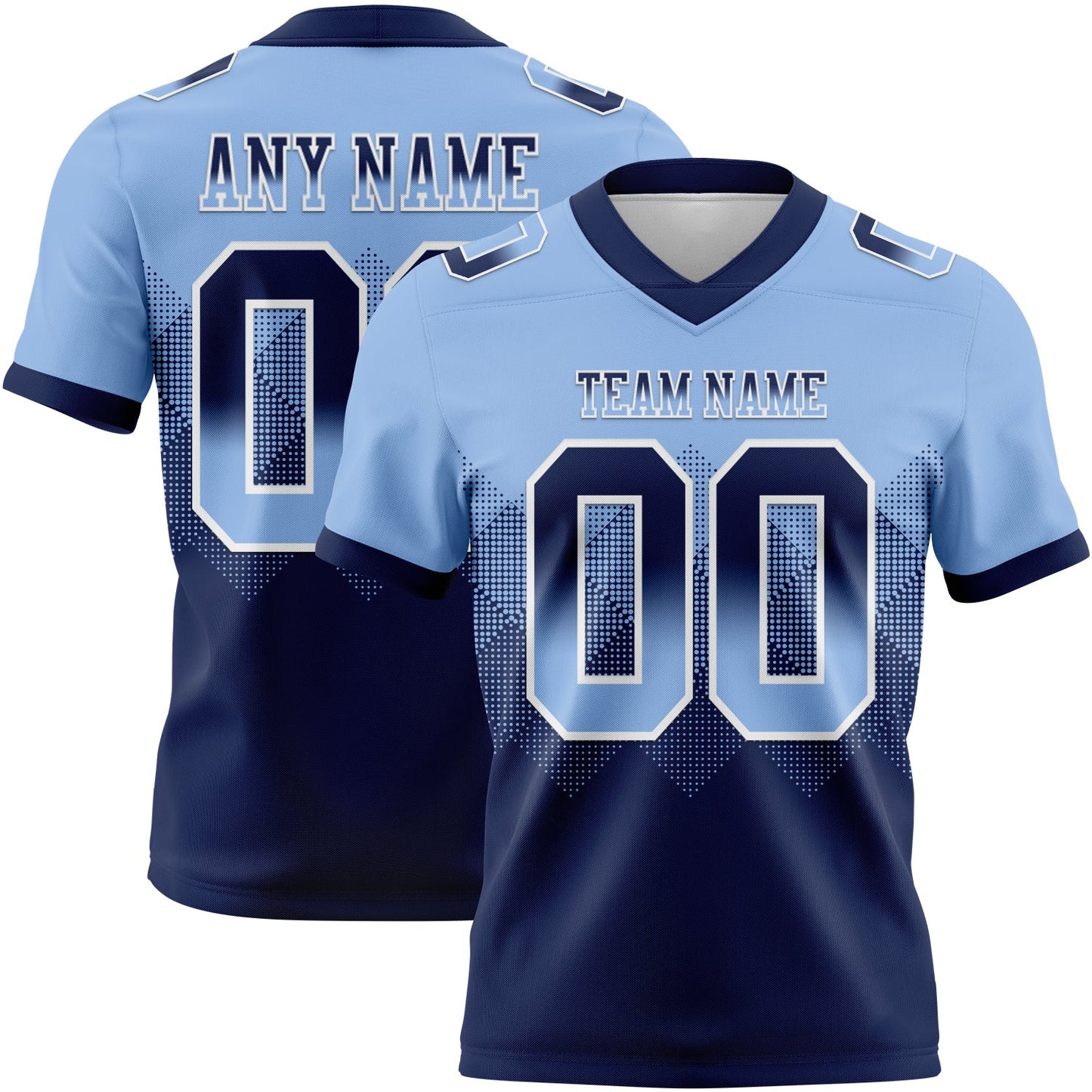 Custom Light Blue Navy-White Authentic Gradient Square Shape 7V7 Flag Football Jersey - Main View