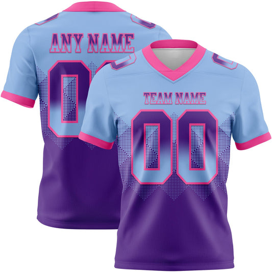 Custom Light Blue Purple-Pink Authentic Gradient Square Shape 7V7 Flag Football Jersey - Main View