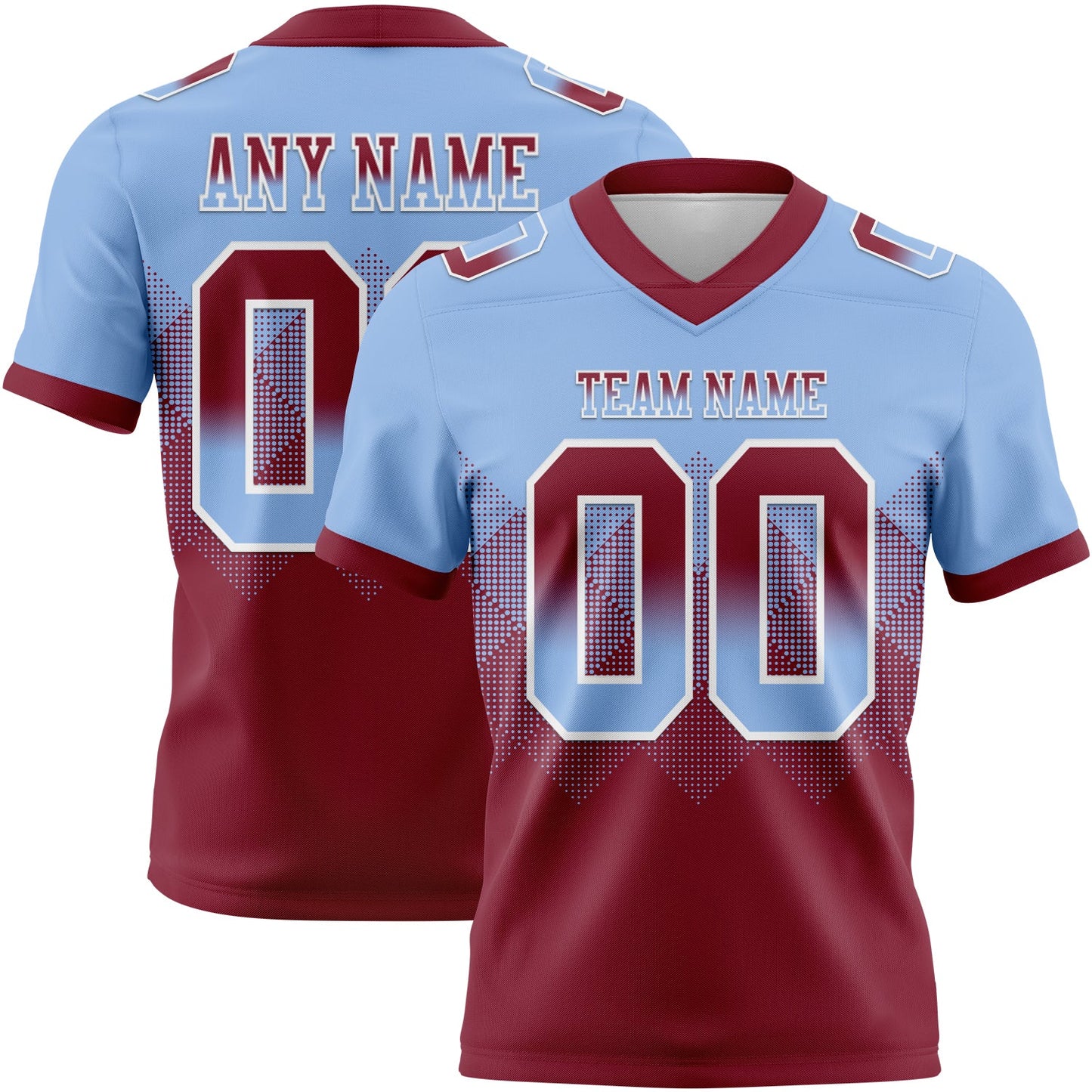 Custom Light Blue Crimson-White Authentic Gradient Square Shape 7V7 Flag Football Jersey - Main View