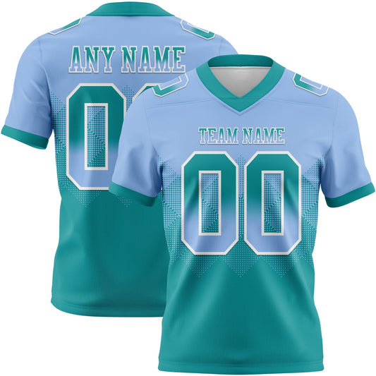 Custom Light Blue Teal-White Authentic Gradient Square Shape 7V7 Flag Football Jersey - Main View