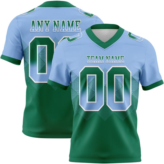 Custom Light Blue Kelly Green-White Authentic Gradient Square Shape 7V7 Flag Football Jersey - Main View