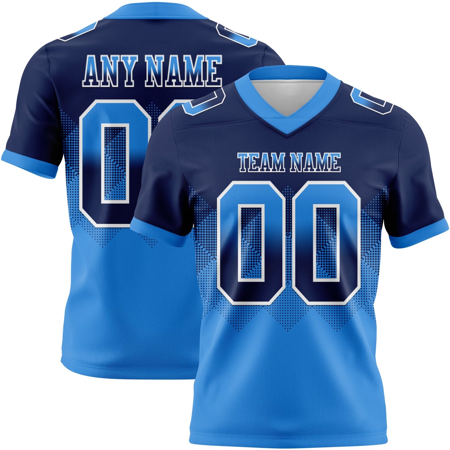 Custom Navy Powder Blue-White Authentic Gradient Square Shape 7V7 Flag Football Jersey - Main View