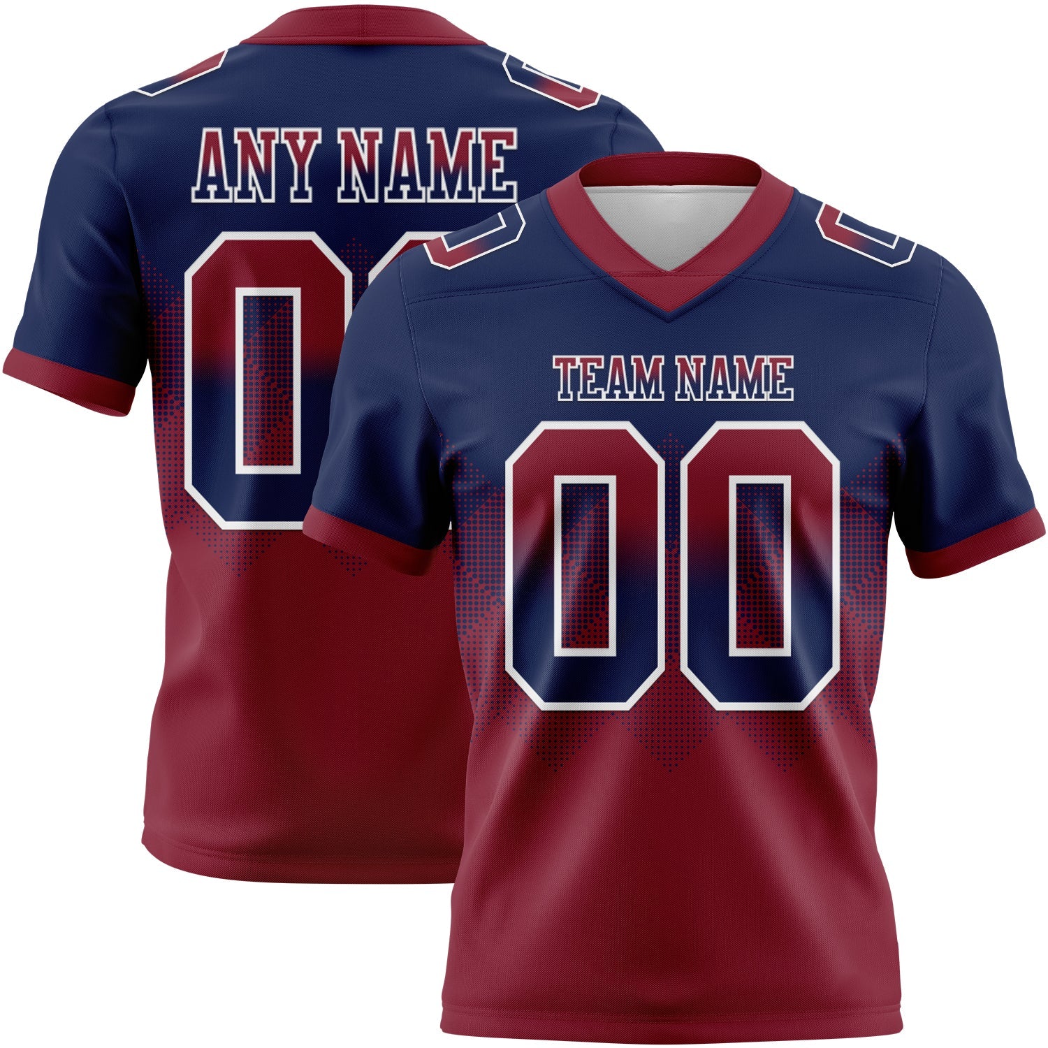 Custom Navy Crimson-White Authentic Gradient Square Shape 7V7 Flag Football Jersey - Main View