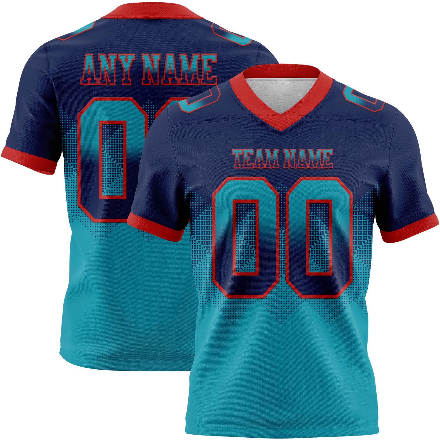 Custom Navy Teal-Red Authentic Gradient Square Shape 7V7 Flag Football Jersey - Main View