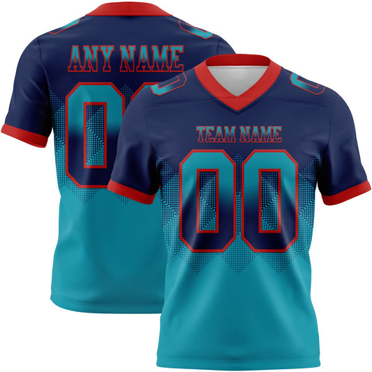 Custom Navy Teal-Red Authentic Gradient Square Shape 7V7 Flag Football Jersey - Main View
