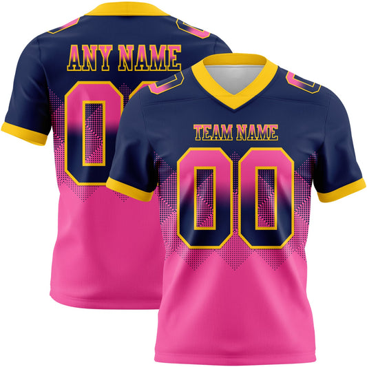 Custom Navy Pink-Yellow Authentic Gradient Square Shape 7V7 Flag Football Jersey - Main View