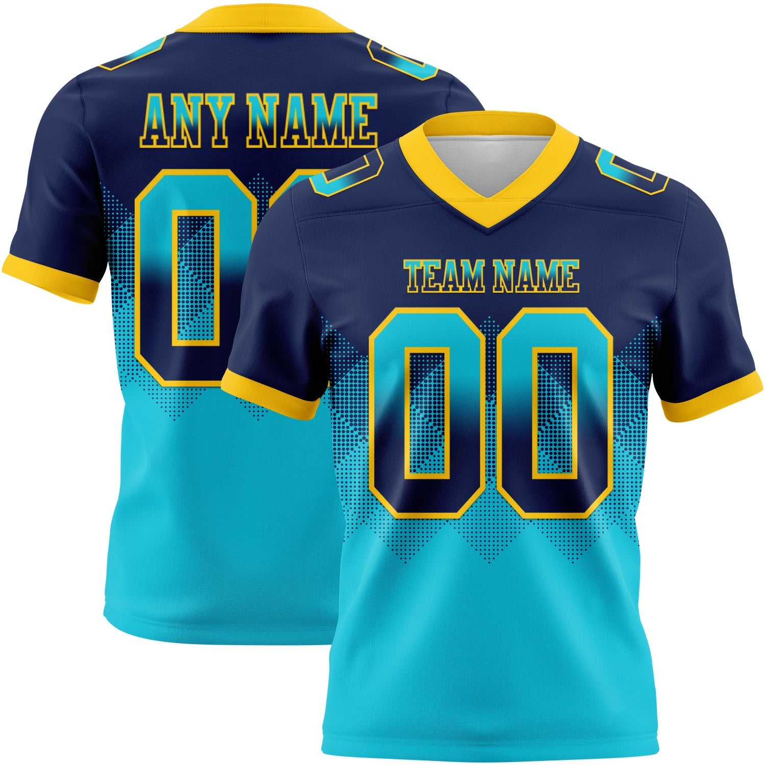 Custom Navy Lakes Blue-Yellow Authentic Gradient Square Shape 7V7 Flag Football Jersey - Main View