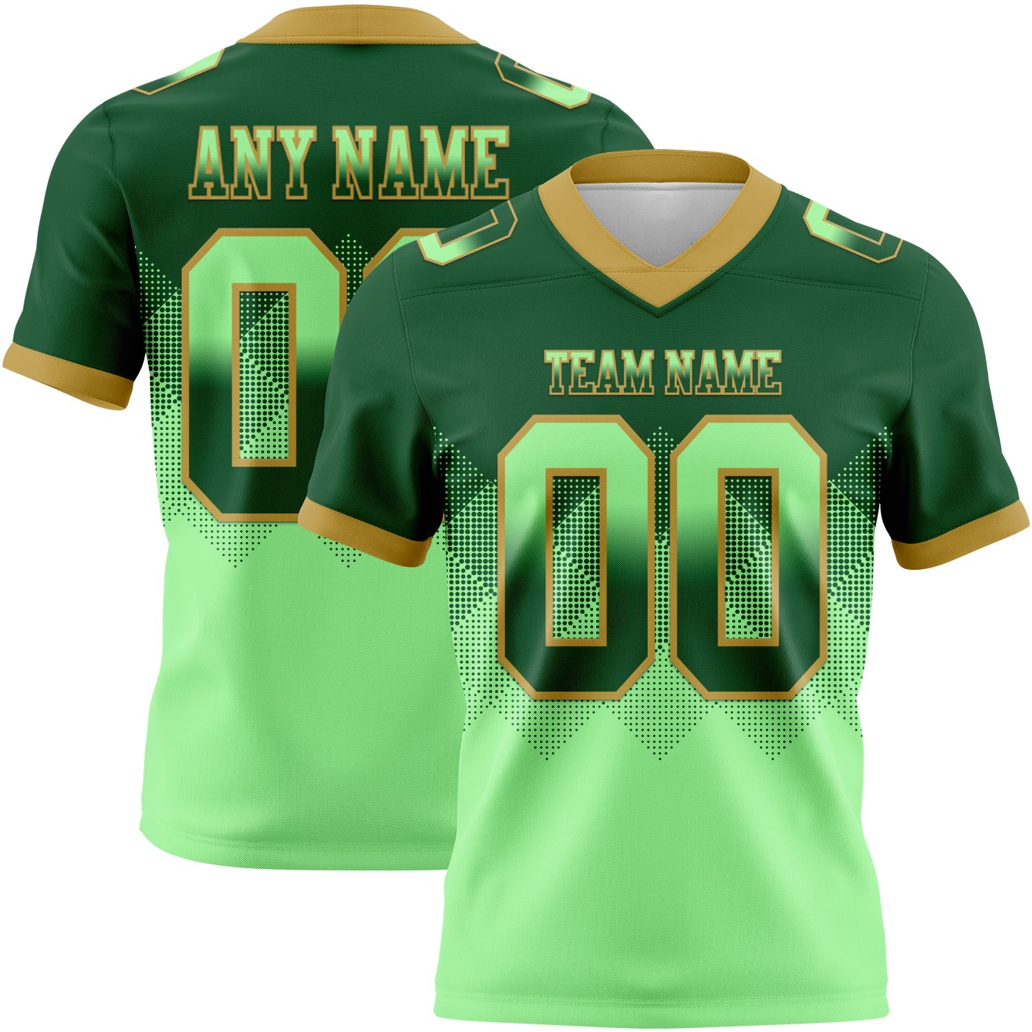 Custom Green Pea Green-Old Gold Authentic Gradient Square Shape 7V7 Flag Football Jersey - Main View