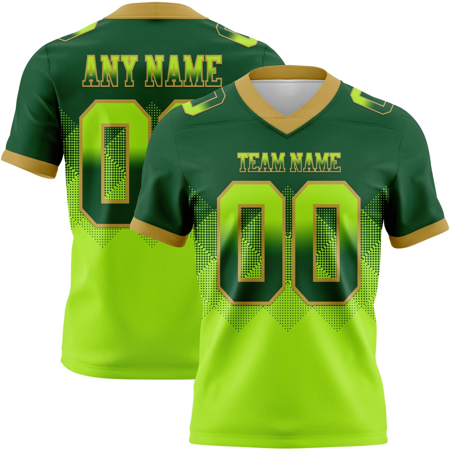 Custom Green Neon Green-Old Gold Authentic Gradient Square Shape 7V7 Flag Football Jersey - Main View