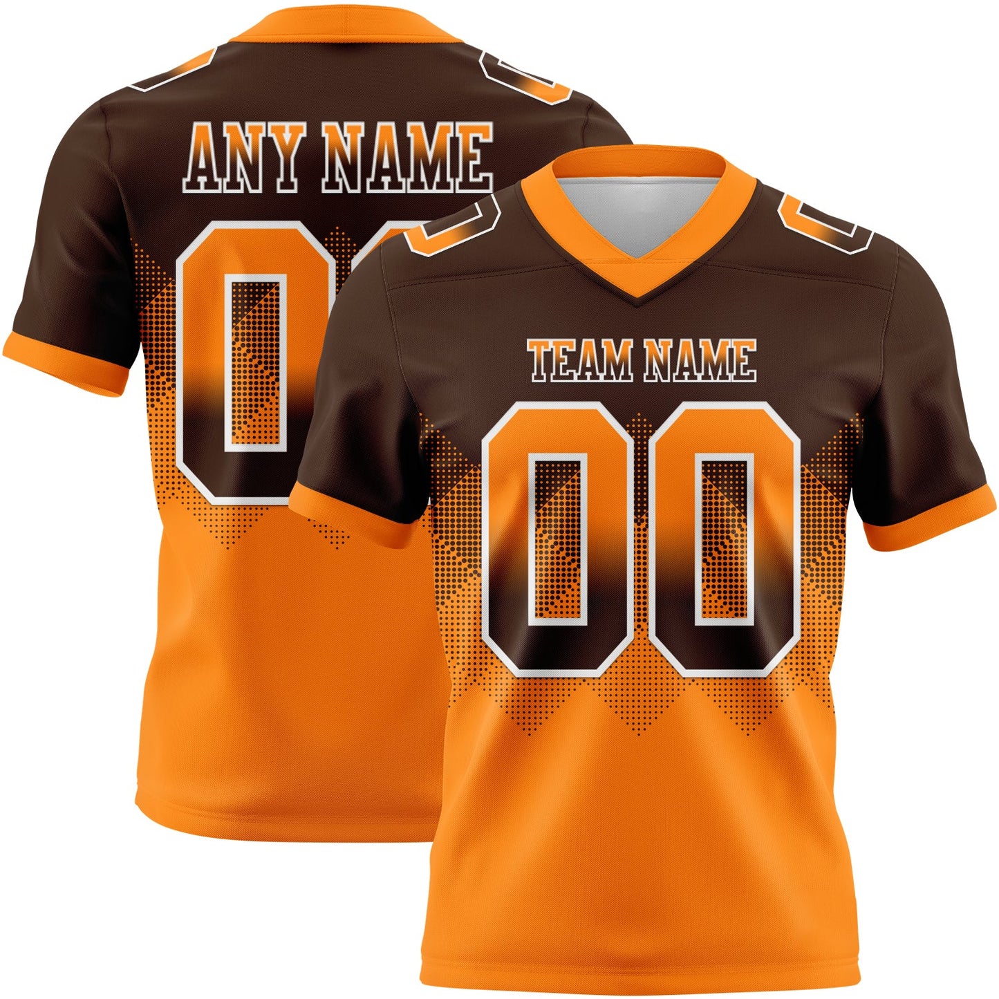 Custom Brown Orange-White Authentic Gradient Square Shape 7V7 Flag Football Jersey - Main View
