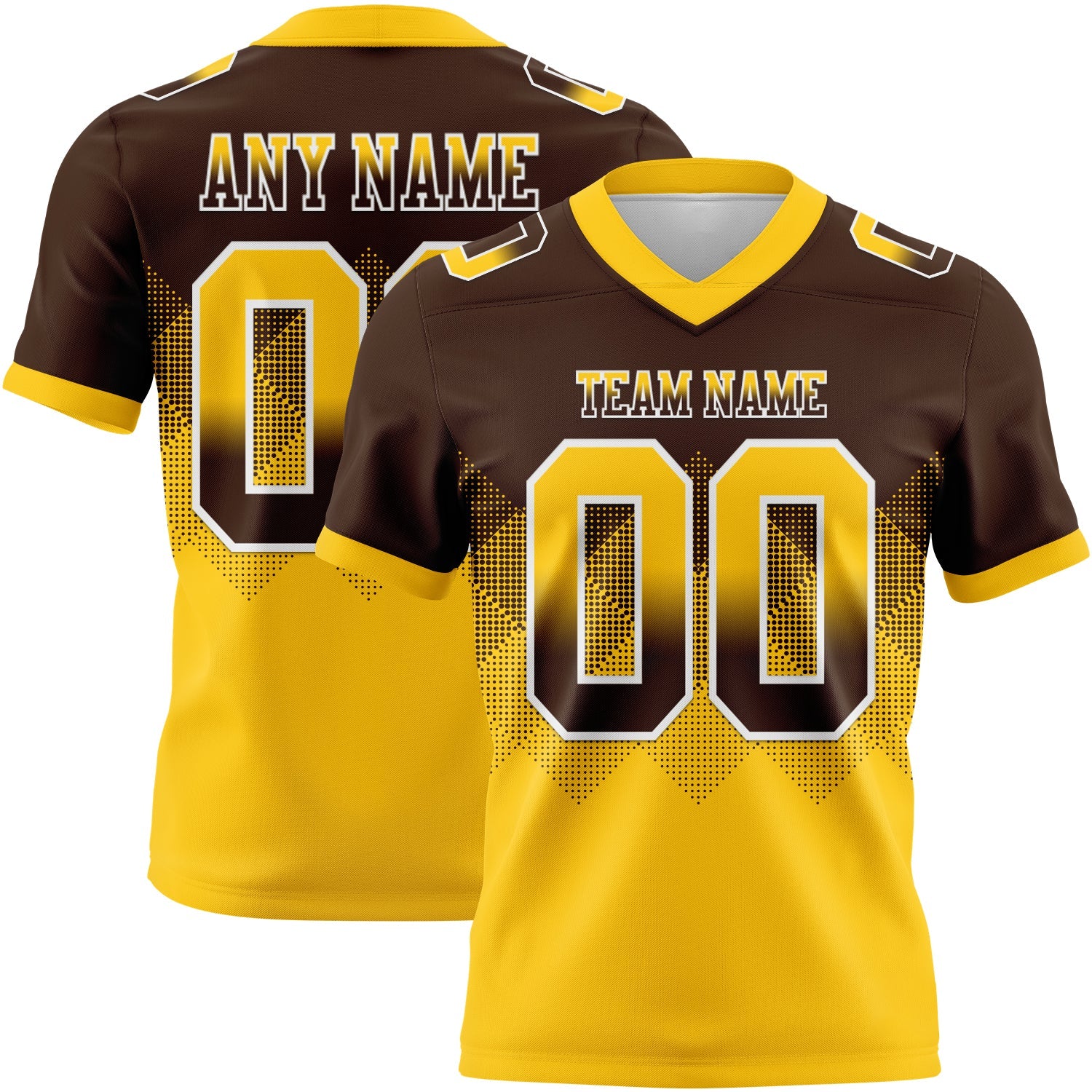 Custom Brown Yellow-White Authentic Gradient Square Shape 7V7 Flag Football Jersey - Main View