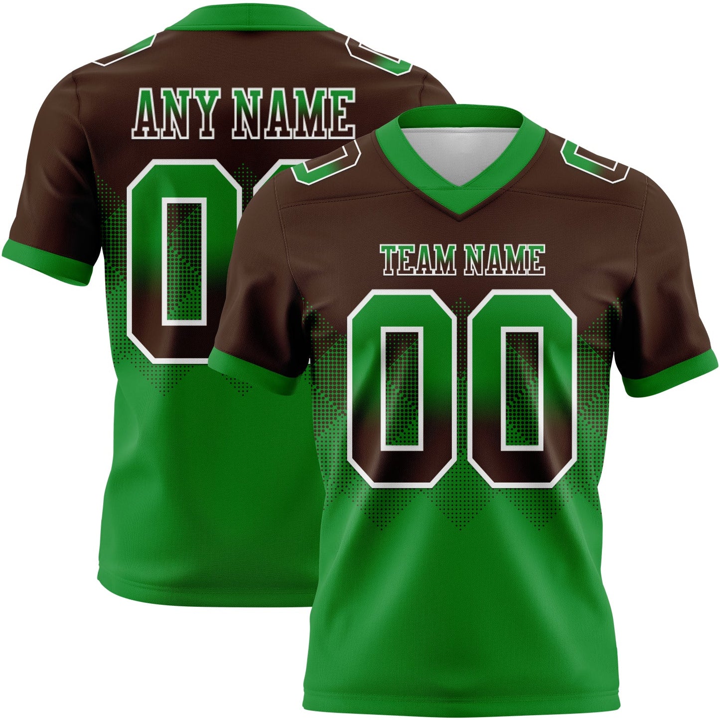 Custom Brown Grass Green-White Authentic Gradient Square Shape 7V7 Flag Football Jersey - Main View