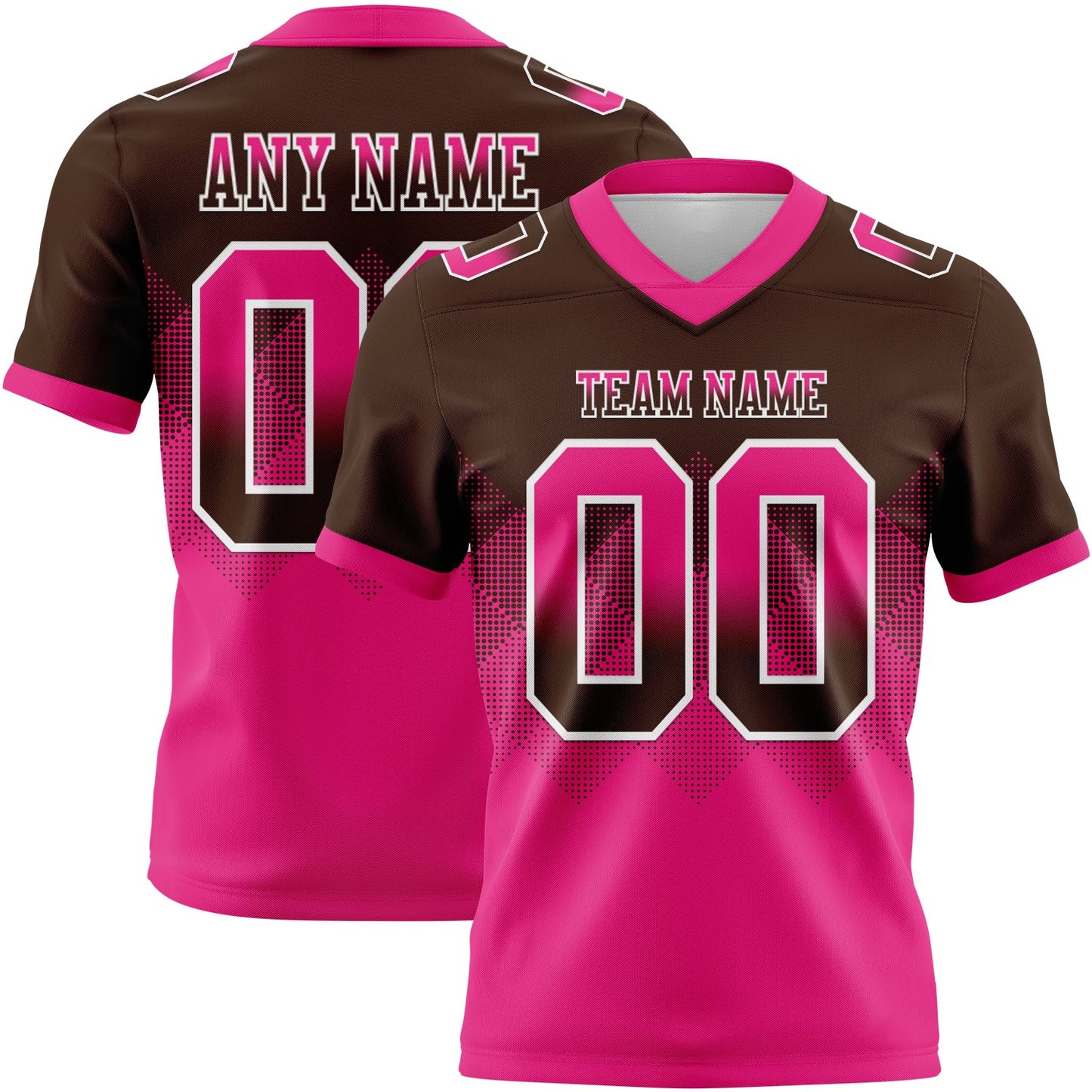 Custom Brown Hot Pink-White Authentic Gradient Square Shape 7V7 Flag Football Jersey - Main View