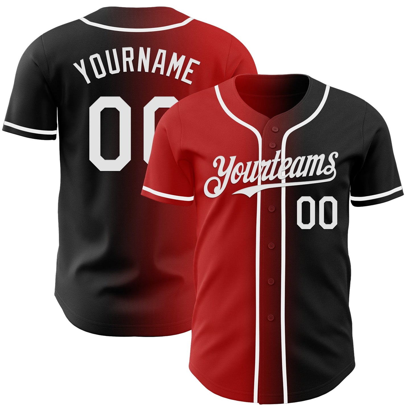 Custom Black White-Red Authentic Gradient Fashion Baseball Jersey - Main View