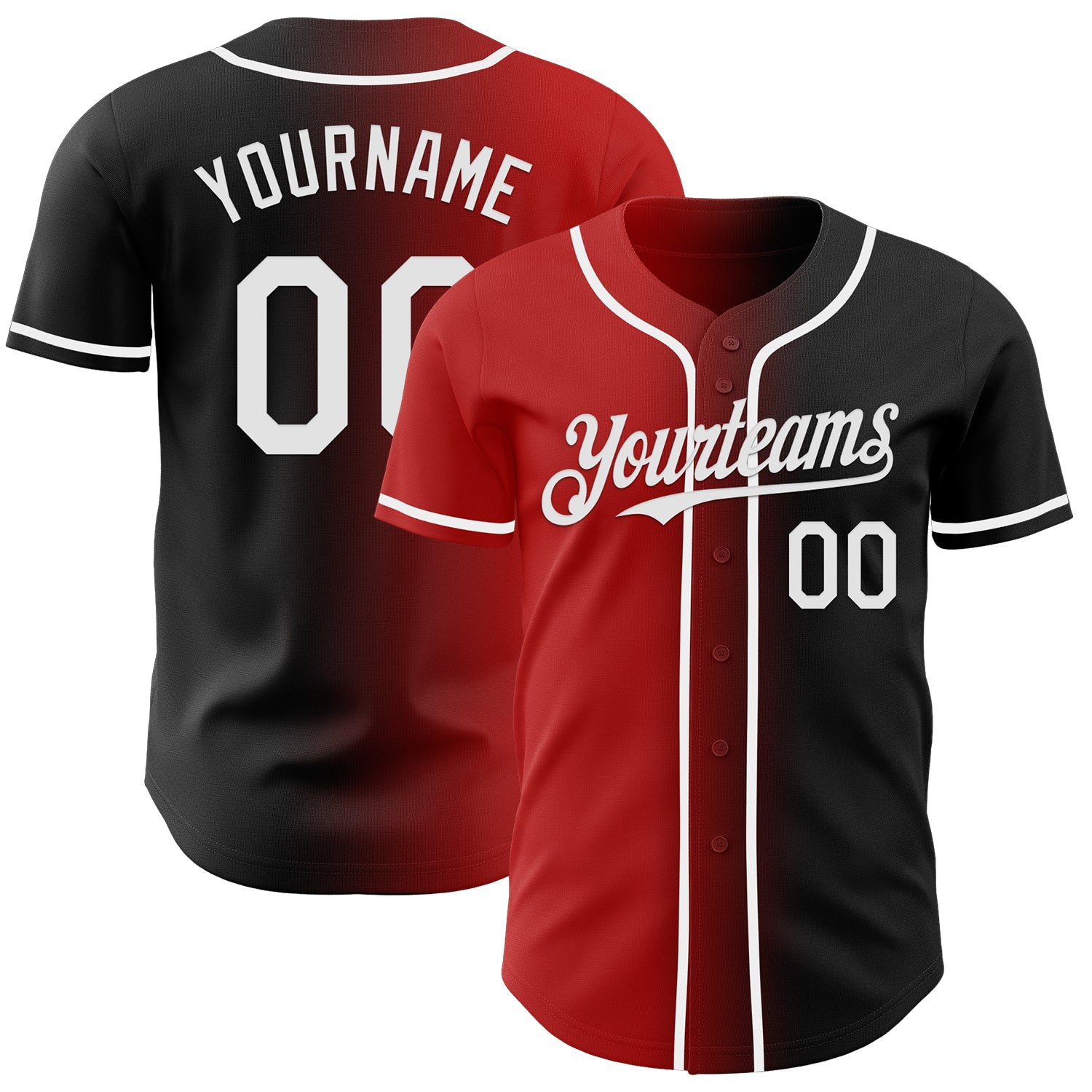 Custom Black White-Red Authentic Gradient Fashion Baseball Jersey - Main View