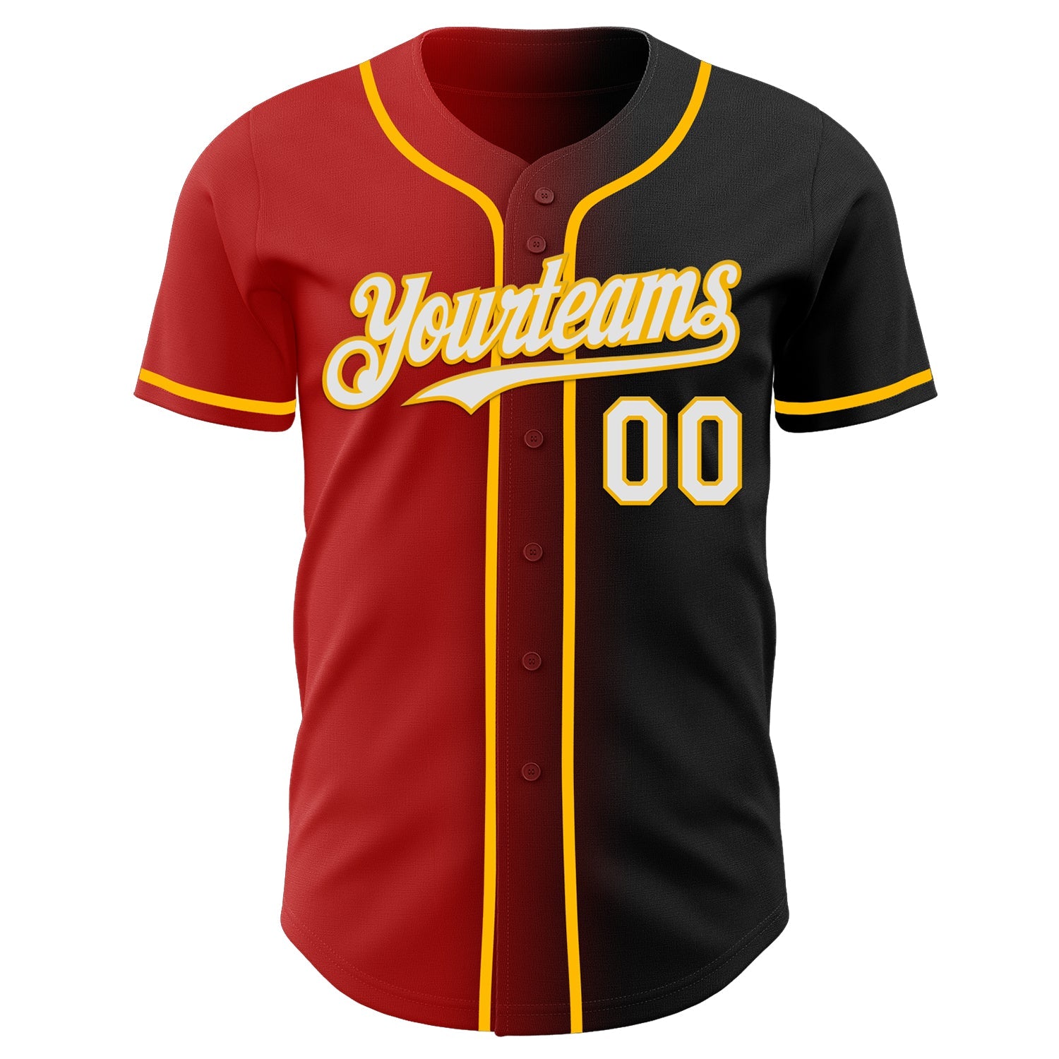 Custom Black White Red-Gold Authentic Gradient Fashion Baseball Jersey view 2