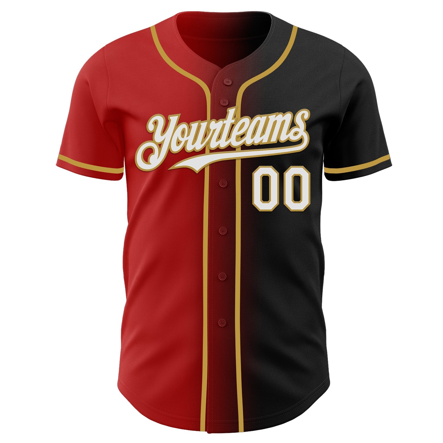 Custom Black White Red-Old Gold Authentic Gradient Fashion Baseball Jersey view 2