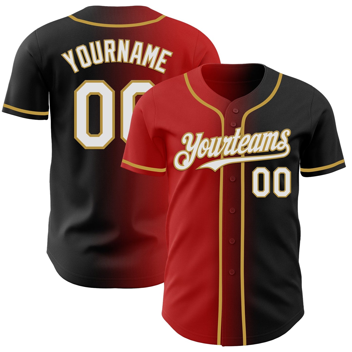 Custom Black White Red-Old Gold Authentic Gradient Fashion Baseball Jersey - Main View