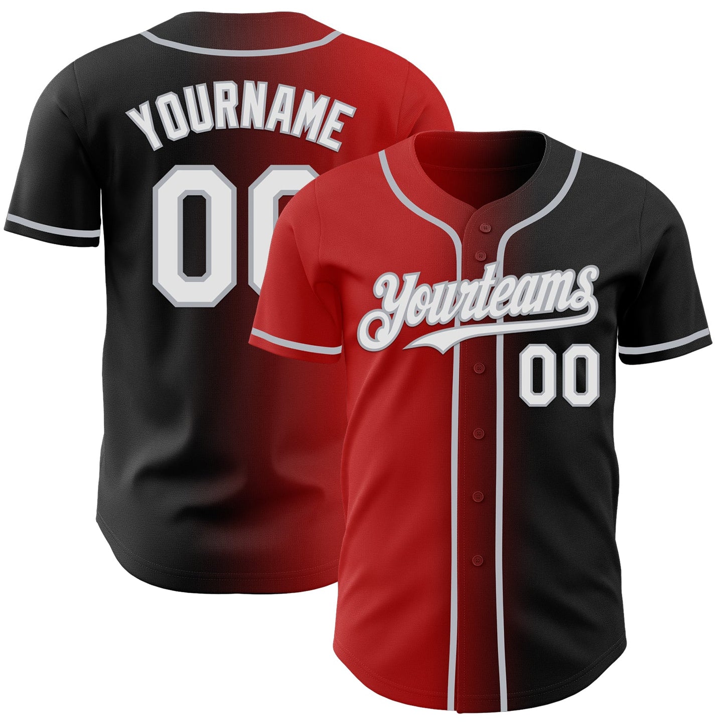 Custom Black White Red-Gray Authentic Gradient Fashion Baseball Jersey - Main View