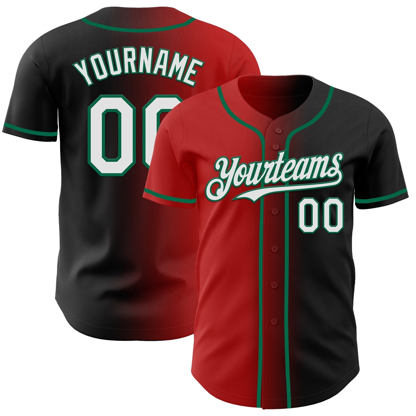 Custom Black White Red-Kelly Green Authentic Gradient Fashion Baseball Jersey - Main View