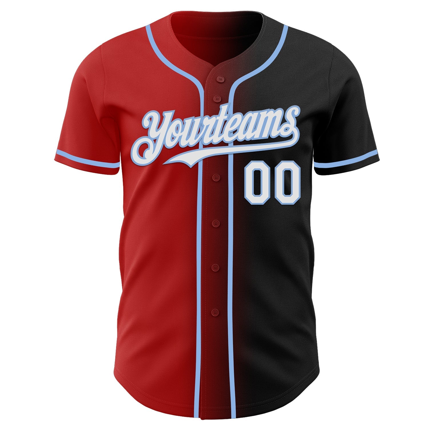 Custom Black White Red-Light Blue Authentic Gradient Fashion Baseball Jersey view 2