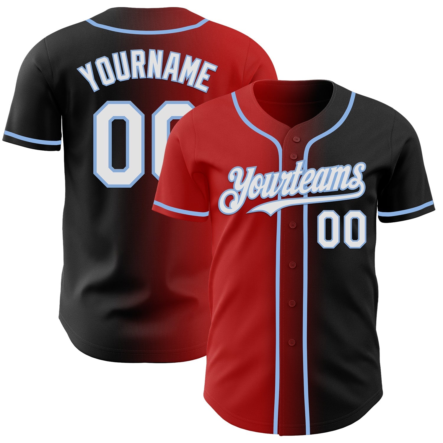 Custom Black White Red-Light Blue Authentic Gradient Fashion Baseball Jersey - Main View