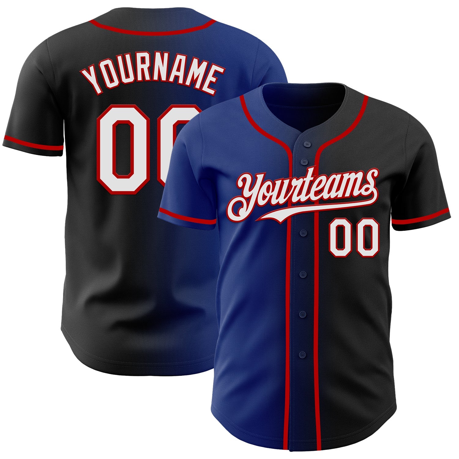 Custom Black White Royal-Red Authentic Gradient Fashion Baseball Jersey - Main View