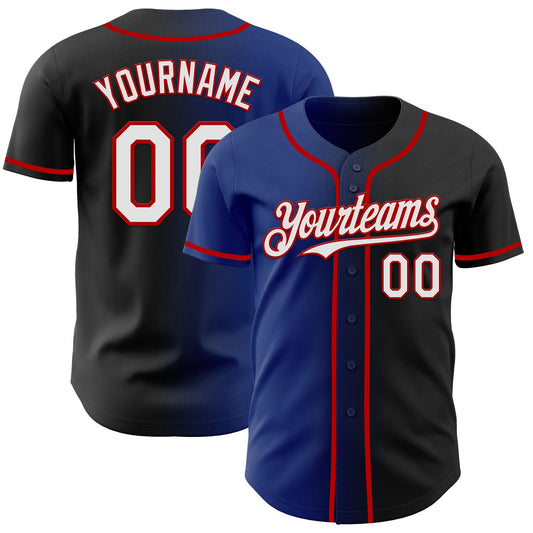Custom Black White Royal-Red Authentic Gradient Fashion Baseball Jersey - Main View