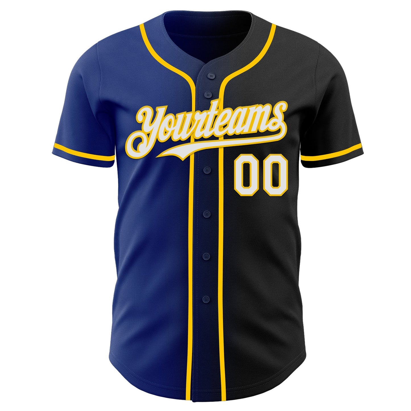 Custom Black White Royal-Yellow Authentic Gradient Fashion Baseball Jersey view 2
