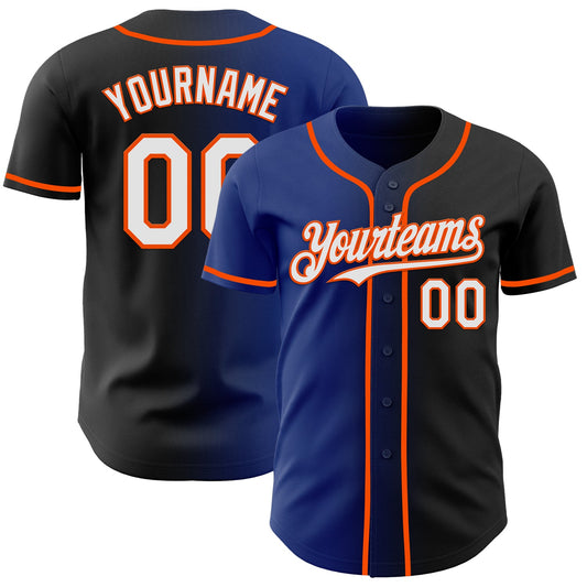 Custom Black White Royal-Orange Authentic Gradient Fashion Baseball Jersey - Main View